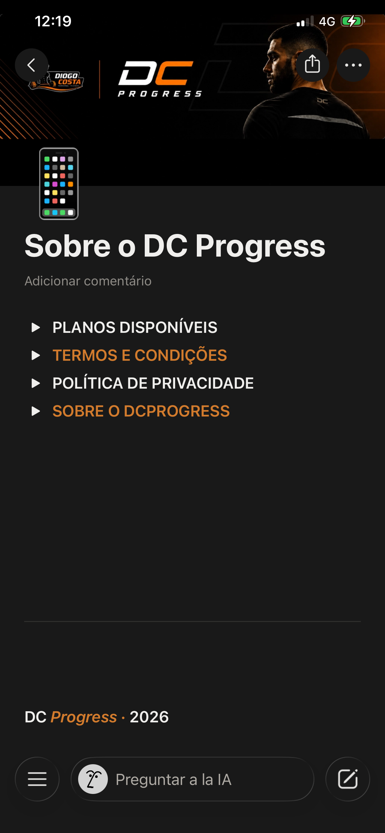 Print real da página Sobre o DC Progress