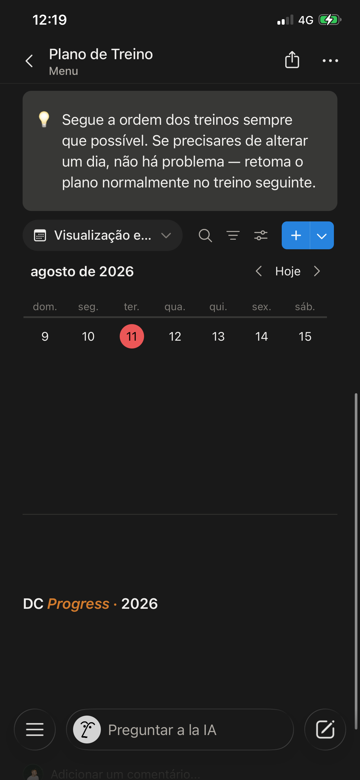Print real da página Plano de Treino